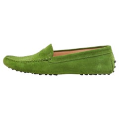 Used Tod's Green Suede Penny Loafers Size 39