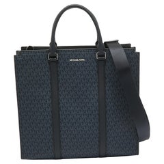 Michael Kors Blue/Black Signature Coated Canvas and Leather Cooper Tote