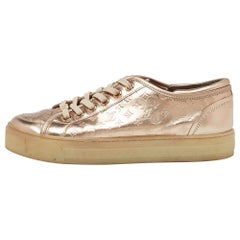 Used Louis Vuitton Gold Monogram Leather Sneakers Size 39