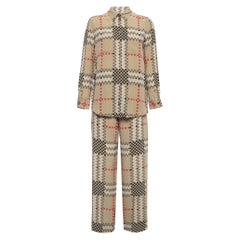 Burberry Beige Pixel Check Silk Shirt and Pants Set S/M