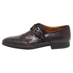 Used Berlutti Black Leather Monk Strap Oxfords Size 44.5
