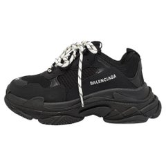 Balenciaga Black Mesh and Faux Leather Triple S Sneakers Size 41