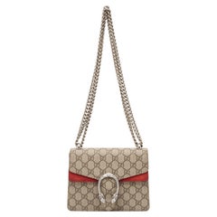 Gucci Red/Beige GG Supreme Canvas and Suede Mini Dionysus Shoulder Bag