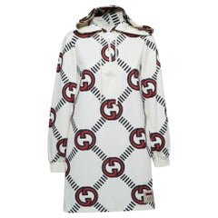 Gucci Cremefarbenes Logo bedrucktes Jersey- Hoodie-Kleid mit Kapuze S