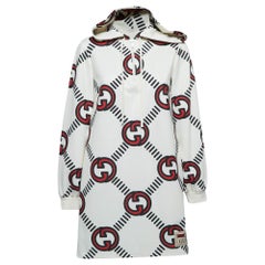 Gucci Cream Logo Printed Jersey Hoodie Dress S