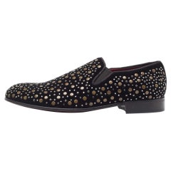 Dolce & Gabbana Black Velvet Crystal Studded Loafers Size 41