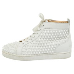 Used Christian Louboutin White Leather Louis Spikes High Top Sneakers Size 40.5