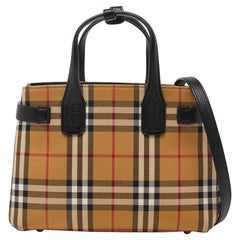 Used Burberry Beige/Black House Check Fabric and Leather Small Banner Tote