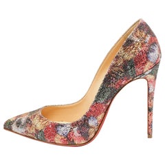 Used Christian Louboutin Printed Coarse Glitter Pigalle Follies Pumps Size 38