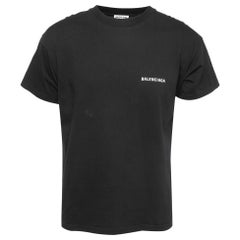 Balenciaga Black Logo Print Cotton Crew Neck Half Sleeve T-Shirt S