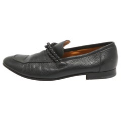 Gucci Black Leather Braided Detail Slip On Loafers Size 42 