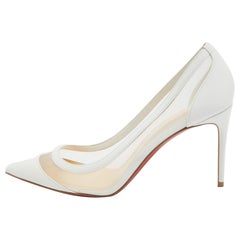 Christian Louboutin White Leather and Mesh Galativi Pumps Size 39.5