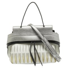 Tod's Metallic Grey/White Leather Wave Laser Top Handle Bag