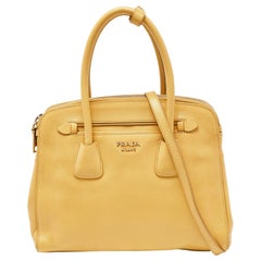 Used Prada Yellow Saffiano Lux Leather Satchel