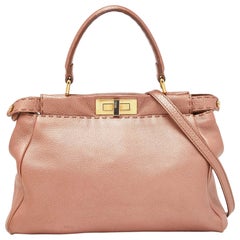 Fendi Metallic Selleria Leather Medium Peekaboo Top Handle Bag