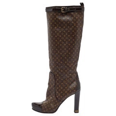 Louis Vuitton Brown Monogram Canvas and Patent Idole Knee Length Boots Size 40