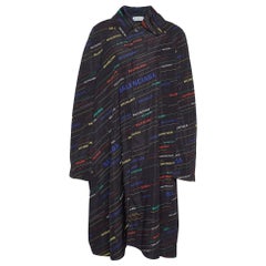 Balenciaga Black All Over Logo Print Technical Oversized Coat S