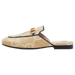 Used Gucci Beige Raffia and Leather Princetown Mules Size 36