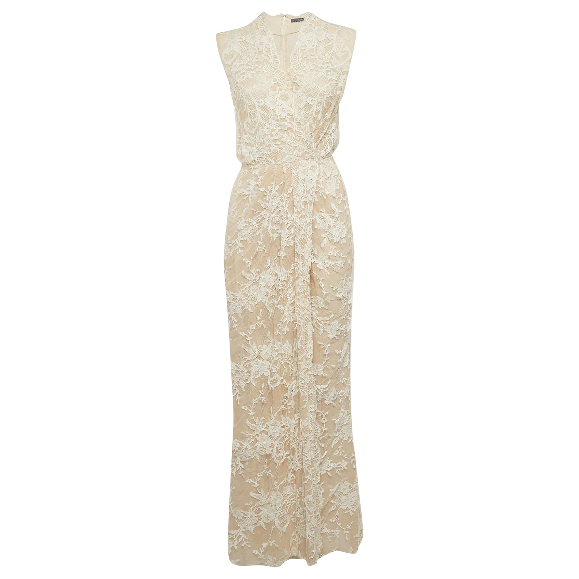Alexander McQueen - Robe portefeuille blanche en dentelle à motifs floraux XS