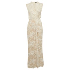 Alexander McQueen White Floral Pattern Lace Wrap Style Gown XS