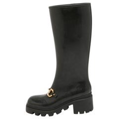 Gucci Black Rubber Horsebit Rain Boots Size 40