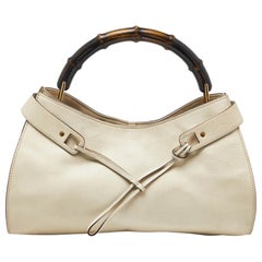 Gucci Cream Leather Bamboo Top Handle Bag