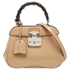 Gucci Beige Glossy Leather Mini Lady Lock Bamboo Top Handle Bag