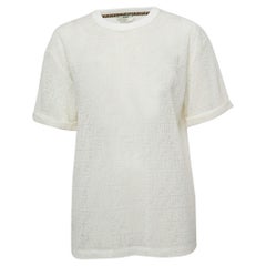 Used Fendi Ivory White Wave FF Mesh T-Shirt M