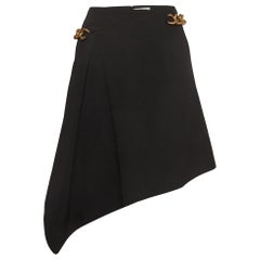 Used Givenchy Black Chain Belted Gabardine Asymmetrical Mini Skirt S