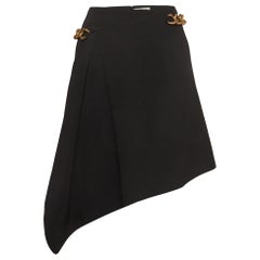 Givenchy Schwarzer asymmetrischer Gabardine-Minirock mit Kette und Gürtel S