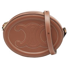 Celine Brown Leather Triomphe Oval Crossbody Bag