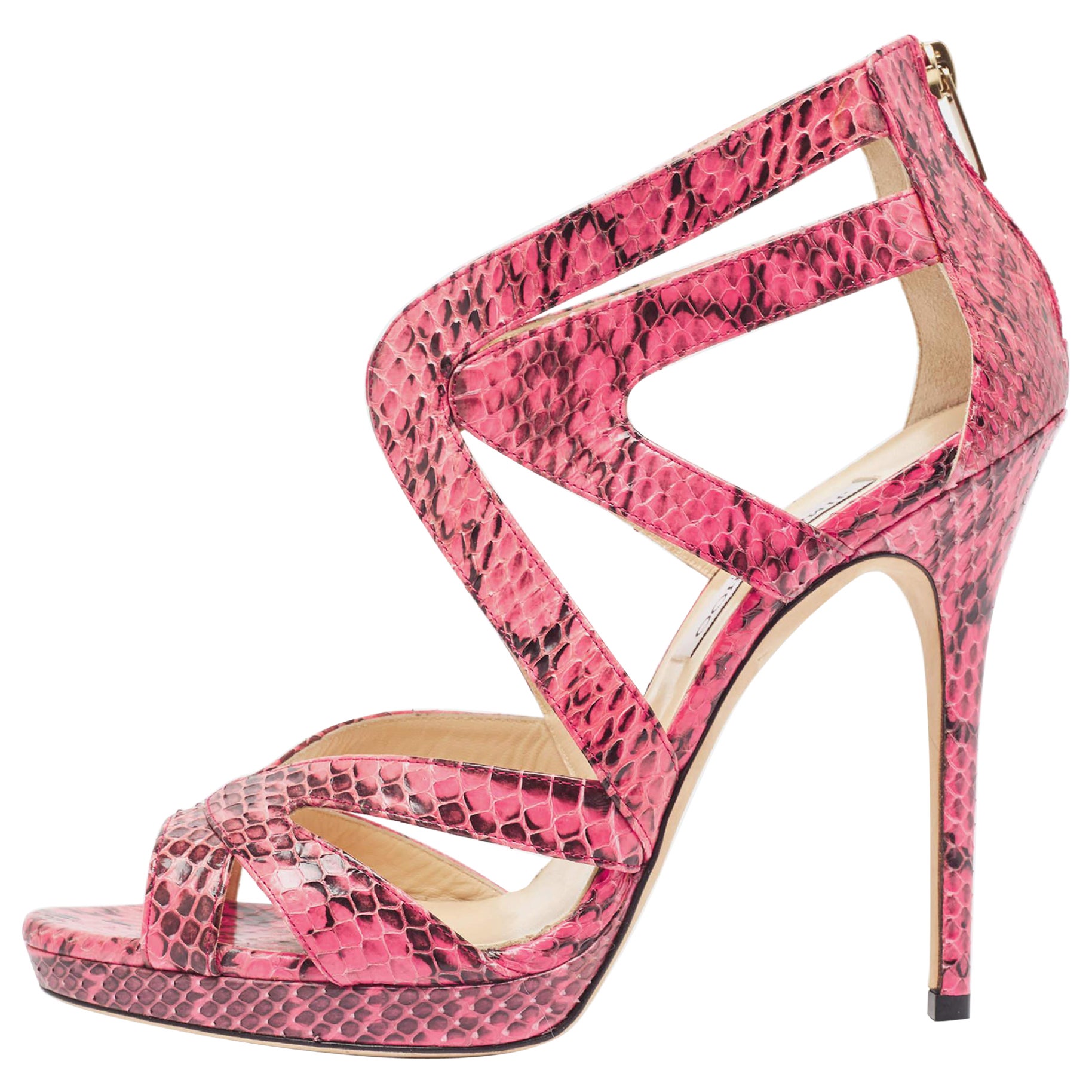 Jimmy Choo Pink/Black Watersnake Platform Ankle Pumps Size 41 For Sale