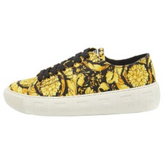 Versace Yellow/Black Canvas Baroccoo Lace Up Sneakers Size 40