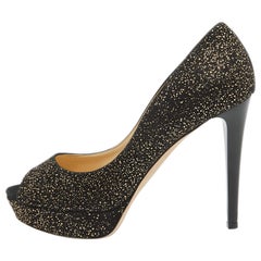 Jimmy Choo - Escarpins à plateforme en daim noir/doré - Taille 41