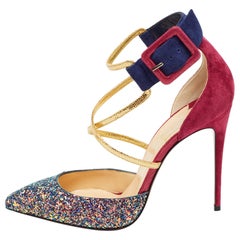 Used Christian Louboutin Multicolor Suede and Glitter Suzzanne Pumps Size 38