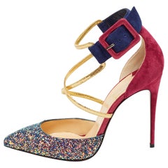 Christian Louboutin Multicolor Suede and Glitter Suzzanne Pumps Size 38