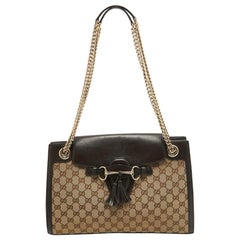 Gucci Brown/Beige GG Canvas and Leather Large Emily Shoulder Bag (Sac à bandoulière en toile et cuir)