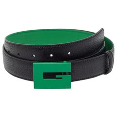 Gucci Cintura con fibbia quadrata G in pelle nera/verde 100CM