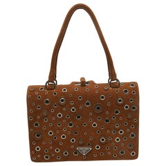 Prada Brown Suede Grommet Frame Satchel