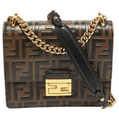 Fendi Black/Brown Zucca Embossed Leather Small Kan U Shoulder Bag