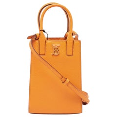 Used Burberry Orange Leather TB Logo Phone Crossbody Bag