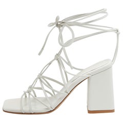 Gianvito Rossi White Leather Minas Ankle Wrap Sandals Size 37