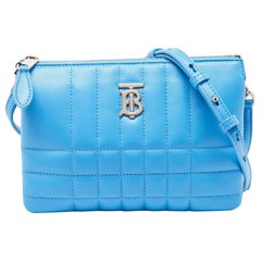 Used Burberry Blue Quilted Leather Lola Zip Crossbody Bag