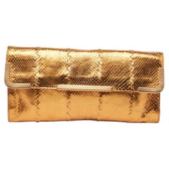 Bottega Veneta Gold Intrecciato Leather Frame Wristlet Clutch