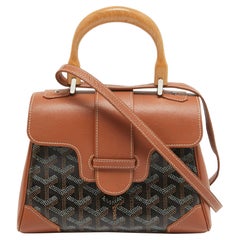 Goyard Brown Sac à main Top Handle Mini Saigon en toile enduite et cuir Goyardine