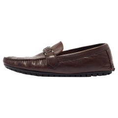 Used Louis Vuitton Brown Damier Leather Hockenheim Loafers Size 44