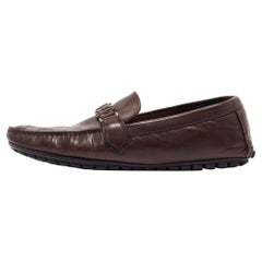 Louis Vuitton Brown Damier Leather Hockenheim Loafers Size 44