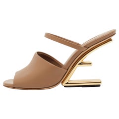 Fendi Beige Leather Fendi First Slide Sandals Size 38