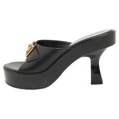 Versace Black Leather Medusa Biggie Platform Slide Sandals Size 39