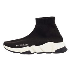 Used Balenciaga Black Knit Fabric Speed Trainer Sneakers Size 37